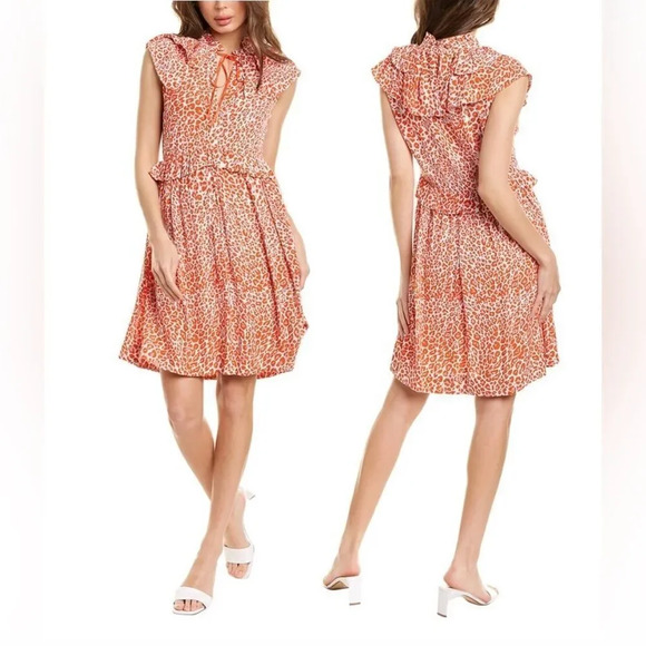 Maje Rutti Short Printed Dress With Flounces - Picture 1 of 12